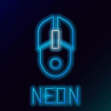 Glowing neon line Computer mouse icon isolated on black background. Optical with 스톡 일러스트