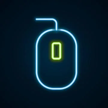 Glowing neon line Computer mouse gaming icon isolated on black background 스톡 일러스트