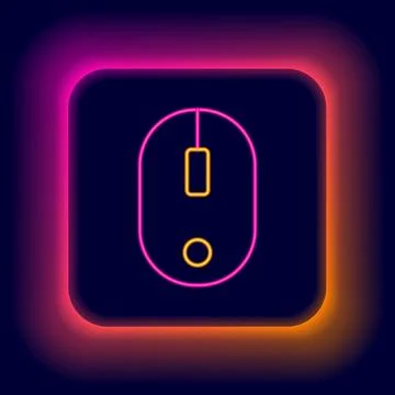 Glowing neon line Computer mouse icon isolated on black background. Optical.. Stock Illustration