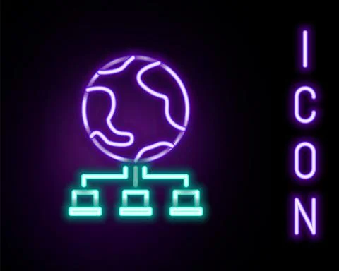 Glowing neon line Computer network icon isolated on black background. Online Stock Illustration