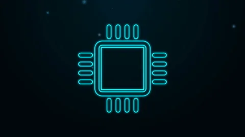 Glowing neon line Computer processor with microcircuits CPU icon isolated on Stock Footage 139435306