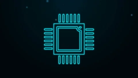 Glowing neon line Computer processor with microcircuits CPU icon isolated on Stock Footage 139719227