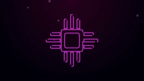 Glowing neon line Computer processor with microcircuits CPU icon isolated on Stock Footage 139782887
