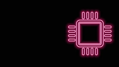 Glowing neon line Computer processor with microcircuits CPU icon isolated on Stock Footage 140755520