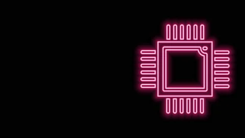 Glowing neon line Computer processor with microcircuits CPU icon isolated on Stock Footage 141222886