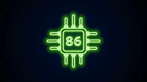 Glowing neon line Computer processor with microcircuits CPU icon isolated on Stock Footage 142113180