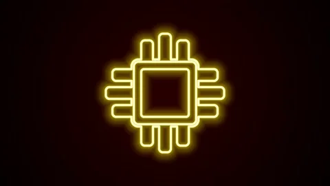 Glowing neon line Computer processor with microcircuits CPU icon isolated on Stock Footage 154740795