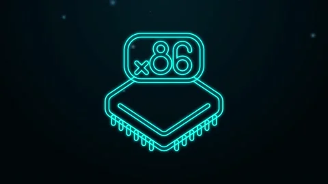 Glowing neon line Computer processor with microcircuits CPU icon isolated on Stock Footage 155481504