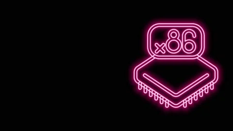 Glowing neon line Computer processor with microcircuits CPU icon isolated on Stock Footage 155481511