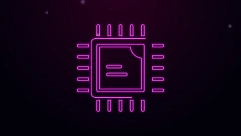 Glowing neon line Computer processor with microcircuits CPU icon isolated on Stock Footage 159292350