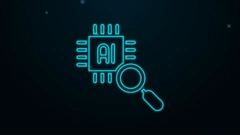 Glowing neon line Computer processor with microcircuits CPU icon isolated on Stock Footage 159349689