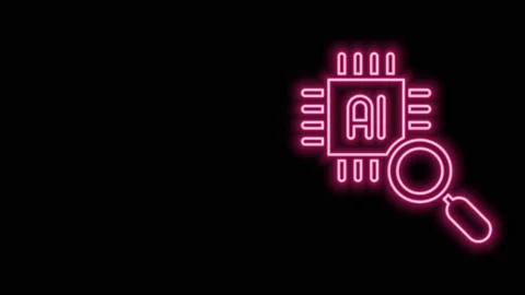 Glowing neon line Computer processor with microcircuits CPU icon isolated on Stock Footage 159349698