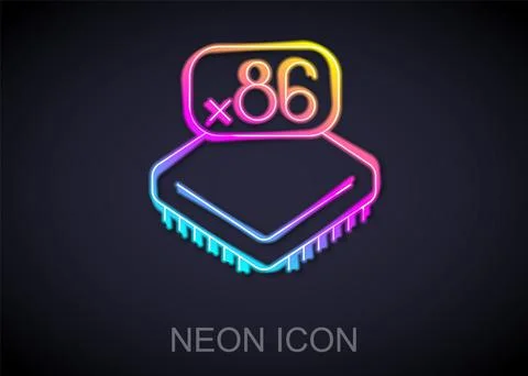 Glowing neon line Computer processor with microcircuits CPU icon isolated on 스톡 일러스트