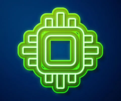 Glowing neon line Computer processor with microcircuits CPU icon isolated on イラスト素材