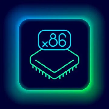 Glowing neon line Computer processor with microcircuits CPU icon isolated on  イラスト素材