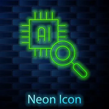 Glowing neon line Computer processor with microcircuits CPU icon isolated on 스톡 일러스트