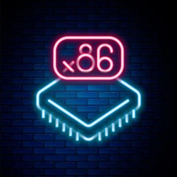 Glowing neon line Computer processor with microcircuits CPU icon isolated on Illustrazione stock