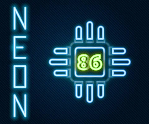 Glowing neon line Computer processor with microcircuits CPU icon isolated on イラスト素材