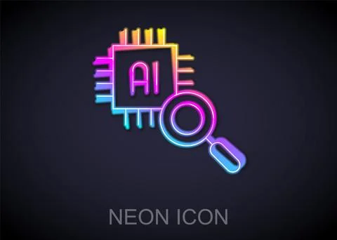 Glowing neon line Computer processor with microcircuits CPU icon isolated on Stock Illustration