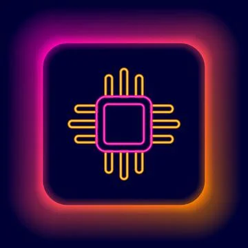 Glowing neon line Computer processor with microcircuits CPU icon isolated on 스톡 일러스트
