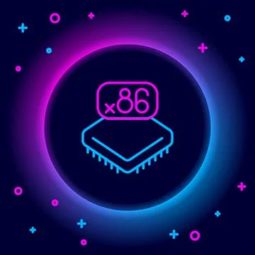 Glowing neon line Computer processor with microcircuits CPU icon isolated on イラスト素材