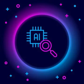 Glowing neon line Computer processor with microcircuits CPU icon isolated on  イラスト素材