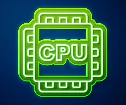 Glowing neon line Computer processor with microcircuits CPU icon isolated on イラスト素材