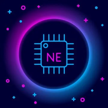 Glowing neon line Computer processor with microcircuits CPU icon isolated o.. イラスト素材