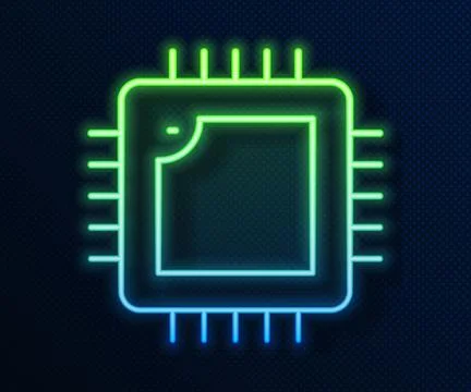Glowing neon line Computer processor with microcircuits CPU icon isolated on  Stock Illustration