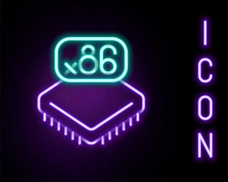 Glowing neon line Computer processor with microcircuits CPU icon isolated o.. Stock Illustration