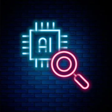 Glowing neon line Computer processor with microcircuits CPU icon isolated o.. 스톡 일러스트