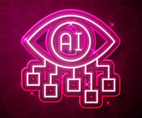 Glowing neon line Computer vision icon isolated on red background. Technical Stock Illustration