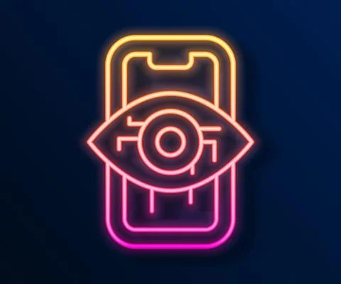 Glowing neon line Computer vision icon isolated on black background. Technical Stock Illustration