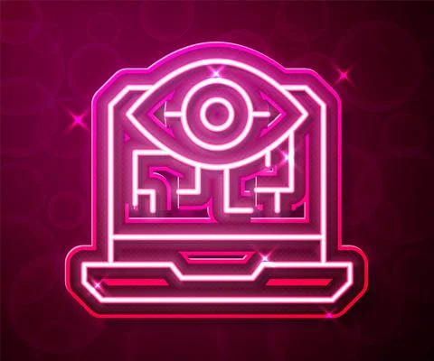 Glowing neon line Computer vision icon isolated on red background. Technical Stock Illustration