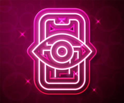 Glowing neon line Computer vision icon isolated on red background. Technical Stock Illustration