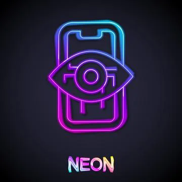 Glowing neon line Computer vision icon isolated on black background. Technical Stock Illustration