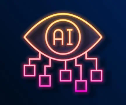 Glowing neon line Computer vision icon isolated on black background. Technica Stock Illustration