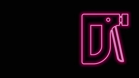 Glowing neon line Construction stapler icon isolated on black background Stock Footage 155474595