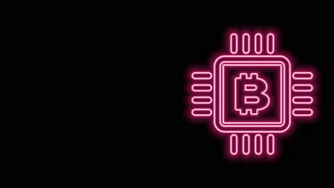 Glowing neon line CPU mining farm icon isolated on black background. Bitcoin Stock Footage 140819798