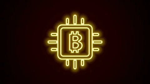 Glowing neon line CPU mining farm icon isolated on black background. Bitcoin Stock Footage 142547524