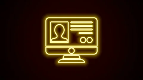 Glowing neon line Create account screen icon isolated on black background. 4K Vidéo 142481350