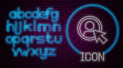 Glowing neon line Create account screen icon isolated on brick wall backgroun Stock Illustration