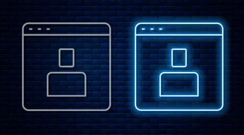 Glowing neon line Create account screen icon isolated on brick wall backgro.. イラスト素材