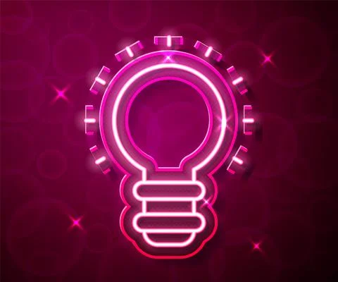 Glowing neon line Creative lamp light idea icon isolated on red background Stock Illustration