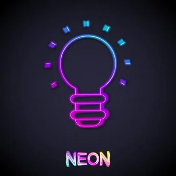 Glowing neon line Creative lamp light idea icon isolated on black background Stock Illustration