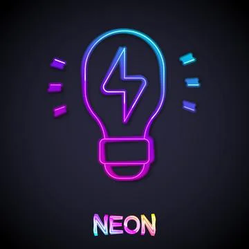 Glowing neon line Creative lamp light idea icon isolated on black background. Stock Illustration