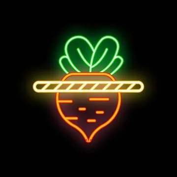 Glowing neon line crossed beetroot vegetable on black background Stock Illustration