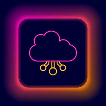 Glowing neon line Cryptocurrency cloud mining icon isolated on black background Stock Illustration