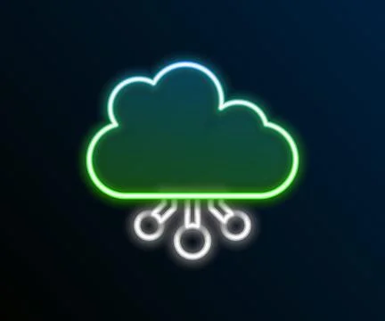 Glowing neon line Cryptocurrency cloud mining icon isolated on black backgrou Stock Illustration