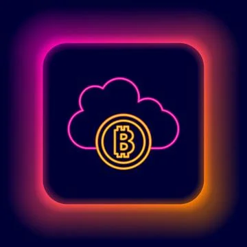 Glowing neon line Cryptocurrency cloud mining icon isolated on black backgr.. Stock Illustration